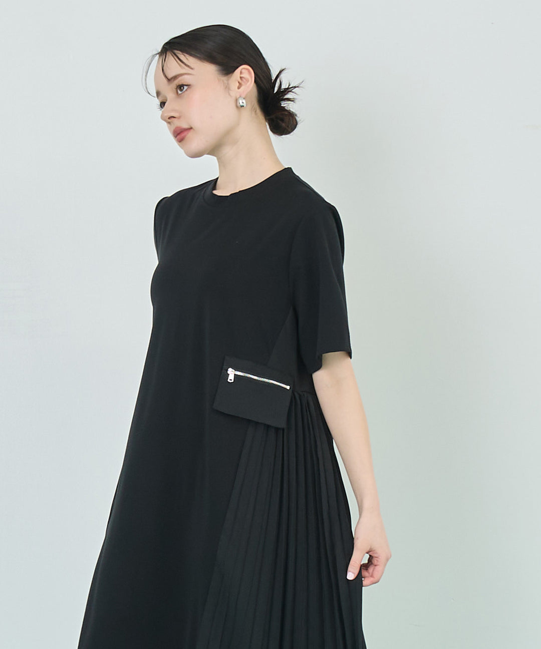切り替え プリーツ Tシャツ ワンピース 157-5772