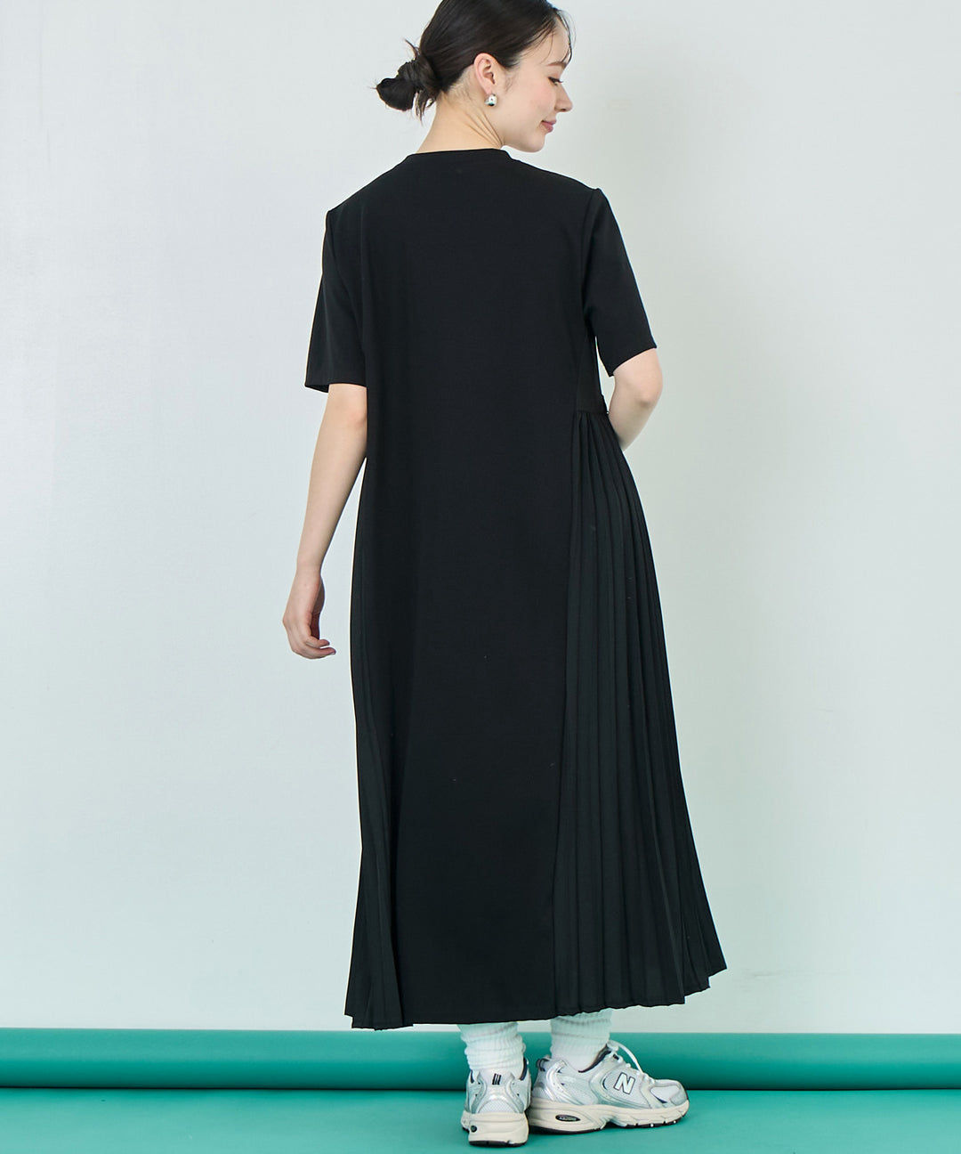 切り替え プリーツ Tシャツ ワンピース 157-5772