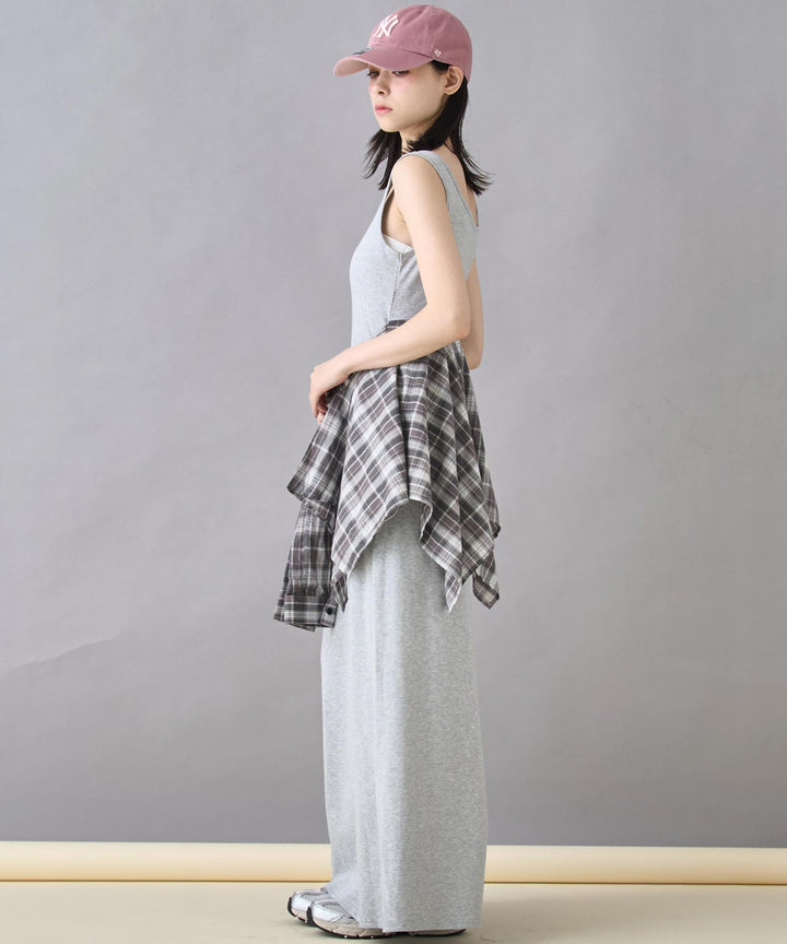 チェックシャツ付き ノースリーブ ロング ワンピース 157-5796