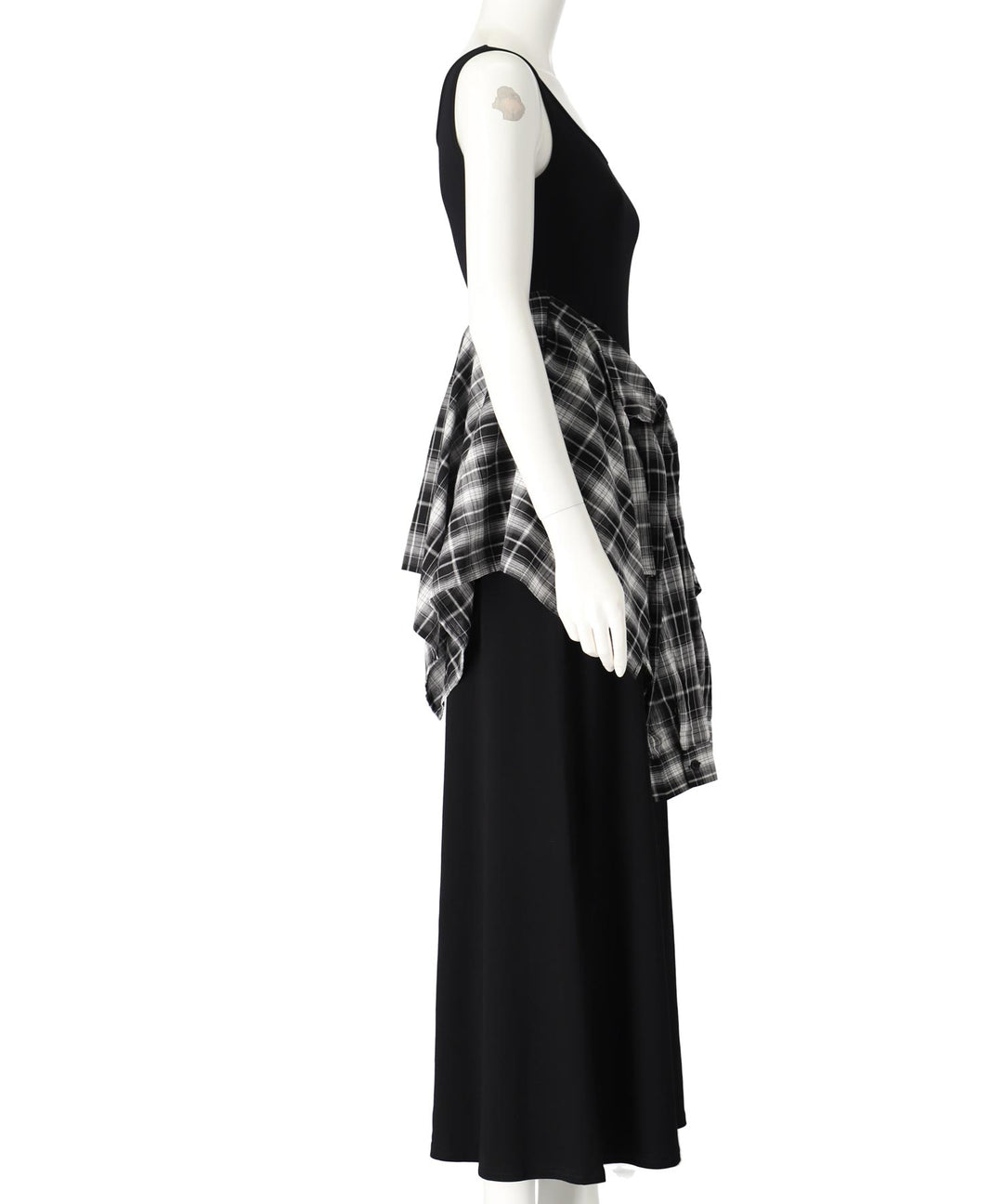チェックシャツ付き ノースリーブ ロング ワンピース 157-5796