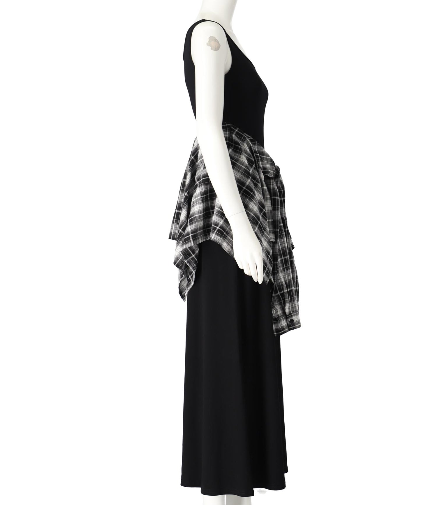 チェックシャツ付き ノースリーブ ロング ワンピース 157-5796