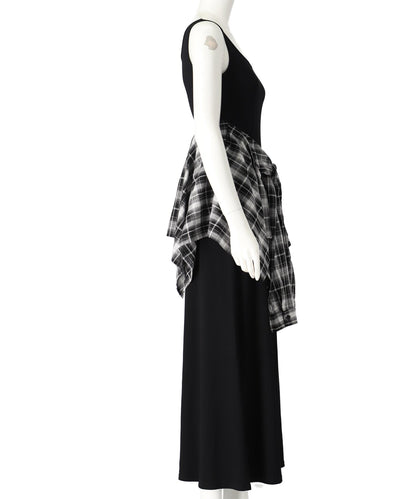 チェックシャツ付き ノースリーブ ロング ワンピース 157-5796