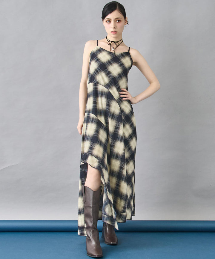チェック柄 アシメ フレア  キャミワンピース 157-5850