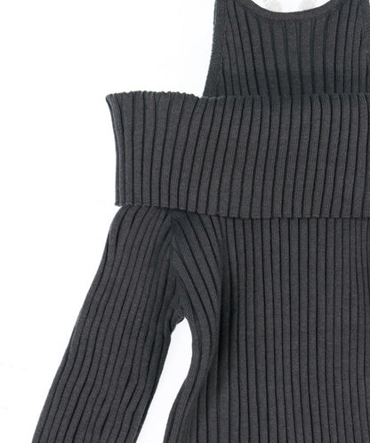 レイヤード見え オフショルダー リブ ニット ミニ ワンピース 157-5951