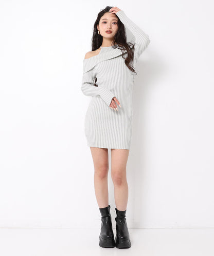 レイヤード見え オフショルダー リブ ニット ミニ ワンピース 157-5951