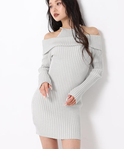 レイヤード見え オフショルダー リブ ニット ミニ ワンピース 157-5951