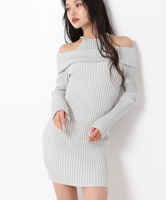 レイヤード見え オフショルダー リブ ニット ミニ ワンピース 157-5951