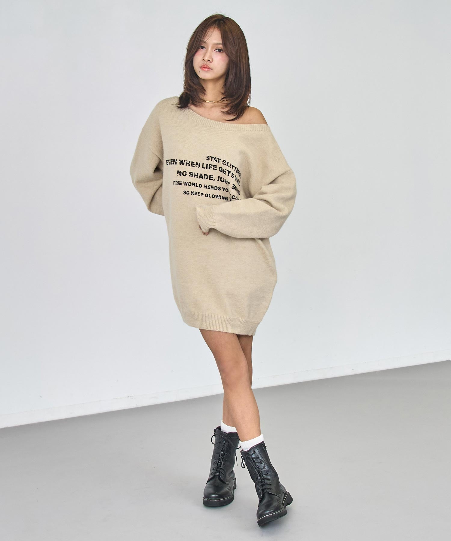 ロゴ プリント チュニック ニット ワンピース 157-5981 – ANAP