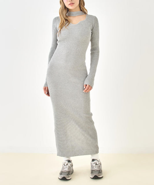 カットアウトデザイン リブニット ロングワンピース 157-5993