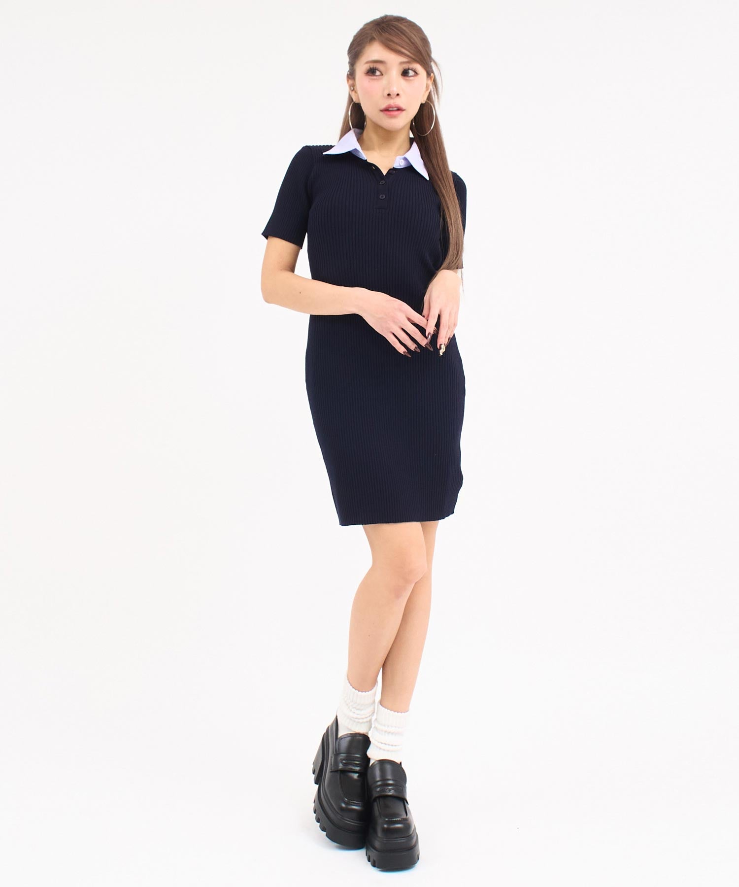 シャツ襟 リブニット ミニ ワンピース 157-5996 – ANAP オンラインショップ