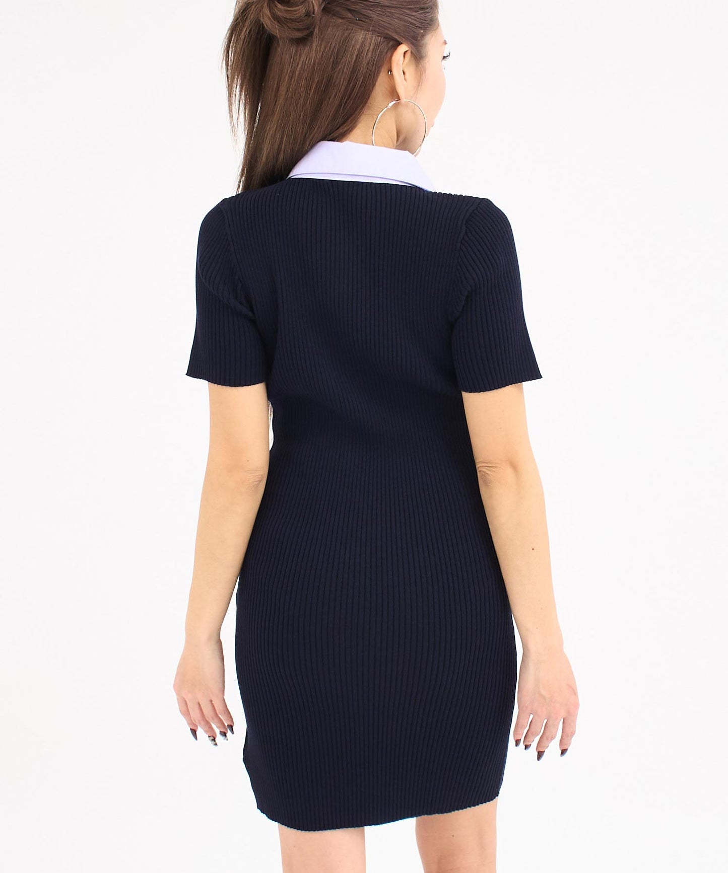 シャツ襟 リブニット ミニ ワンピース 157-5996