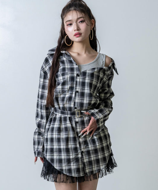 タンク ドッキング チェックシャツ ミニワンピース 157-6002