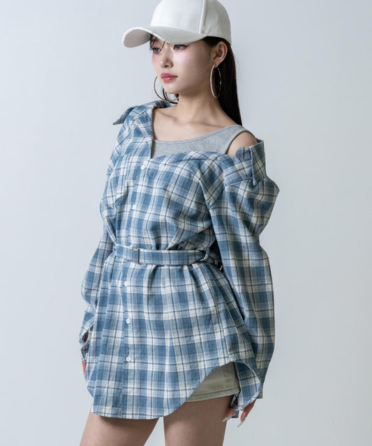 タンク ドッキング チェックシャツ ミニワンピース 157-6002