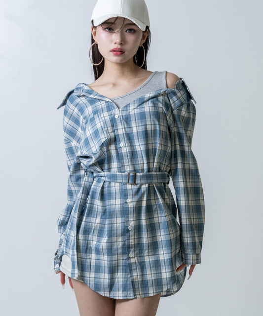 タンク ドッキング チェックシャツ ミニワンピース 157-6002