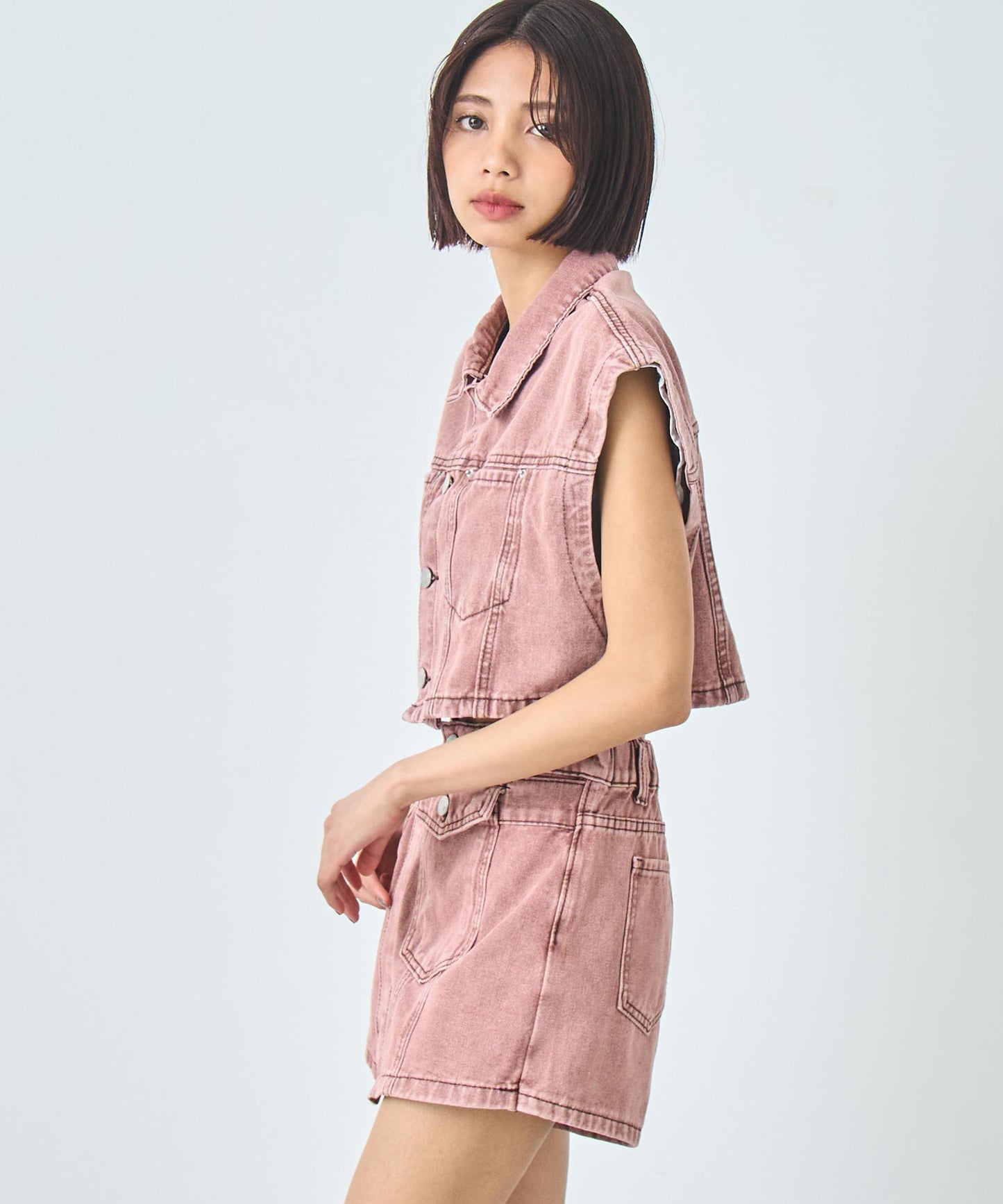 ノースリーブ ミニ スカート カラーデニム セットアップ 158-5813