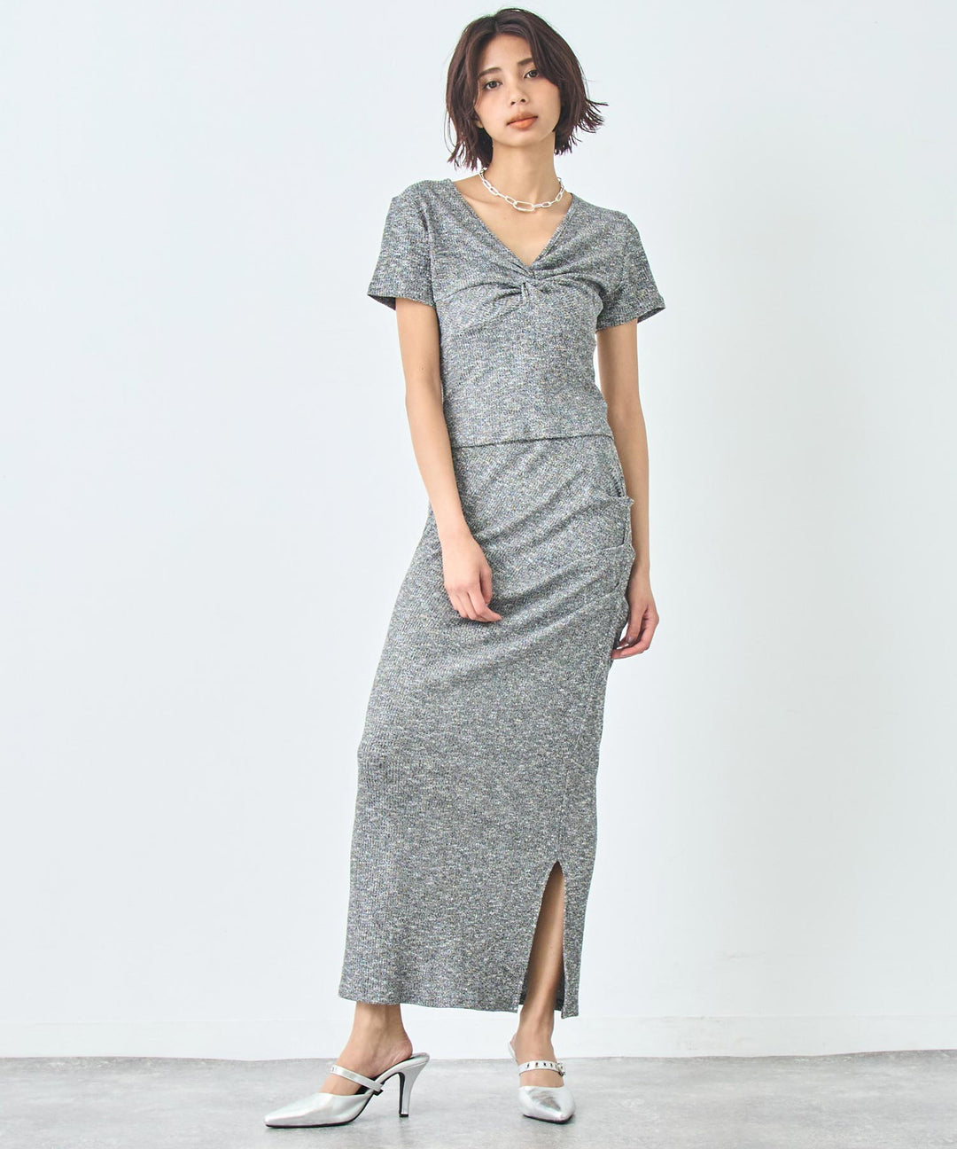 ワンピース風 リブ Tシャツ ロングスカート セットアップ 158-5814
