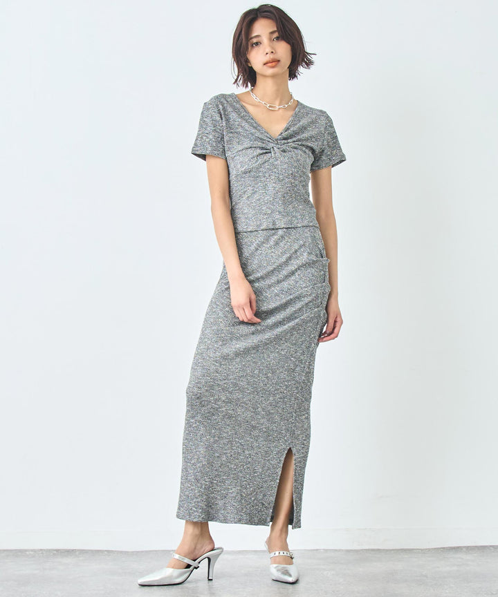 ワンピース風 リブ Tシャツ ロングスカート セットアップ 158-5814