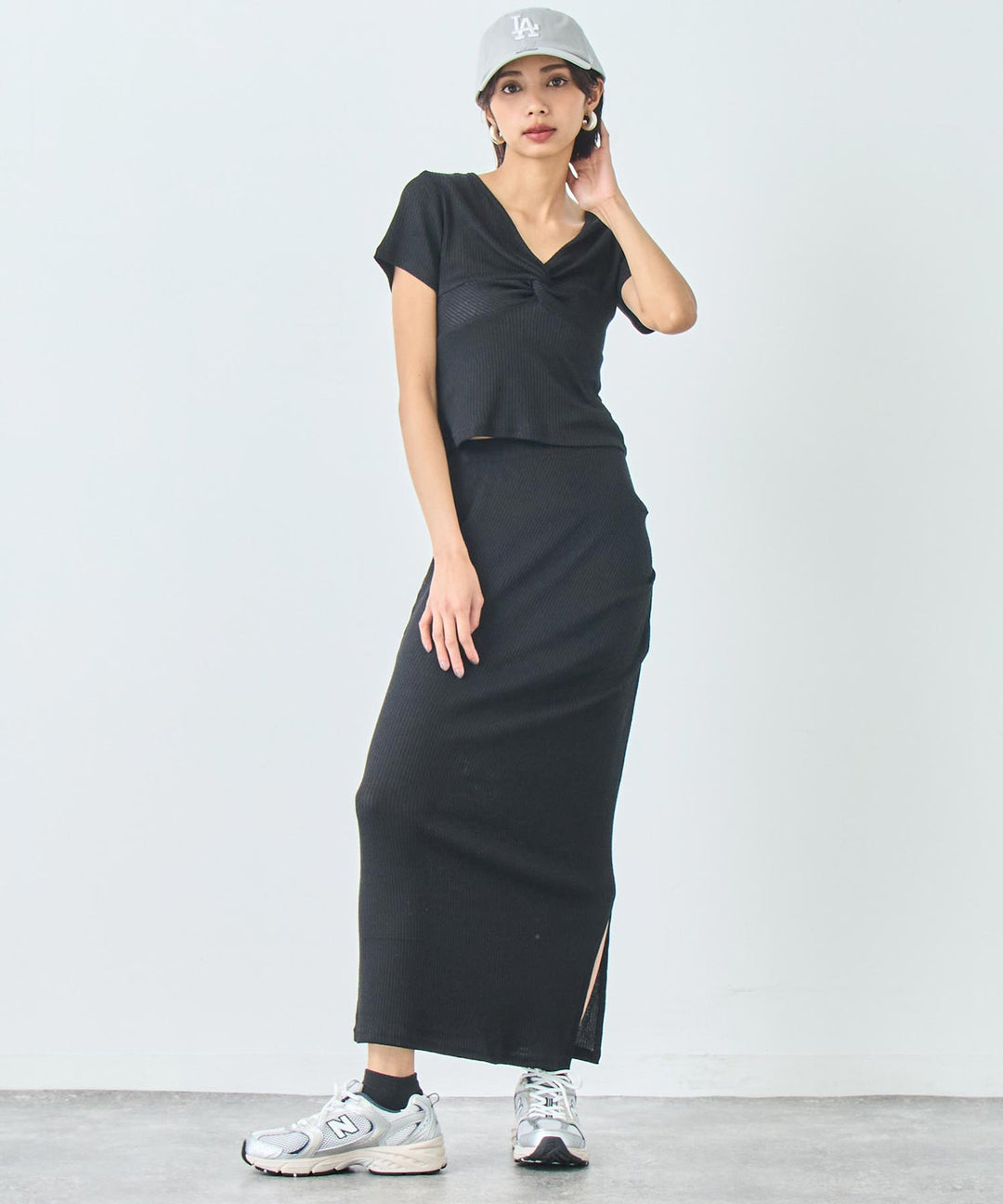 ワンピース風 リブ Tシャツ ロングスカート セットアップ 158-5814