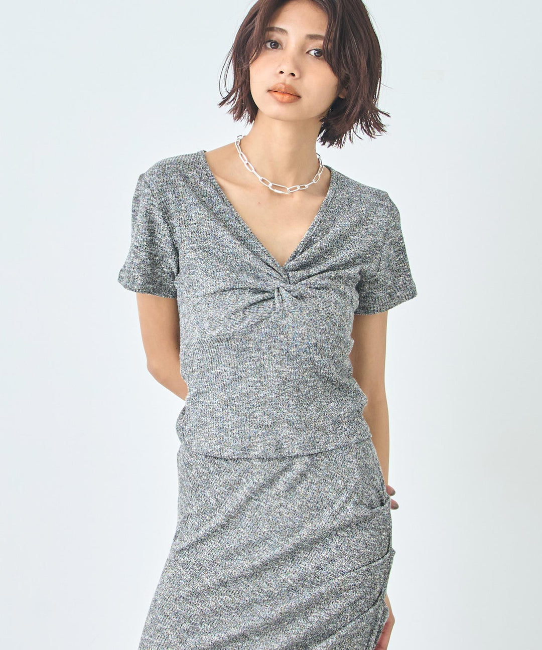 ワンピース風 リブ Tシャツ ロングスカート セットアップ 158-5814