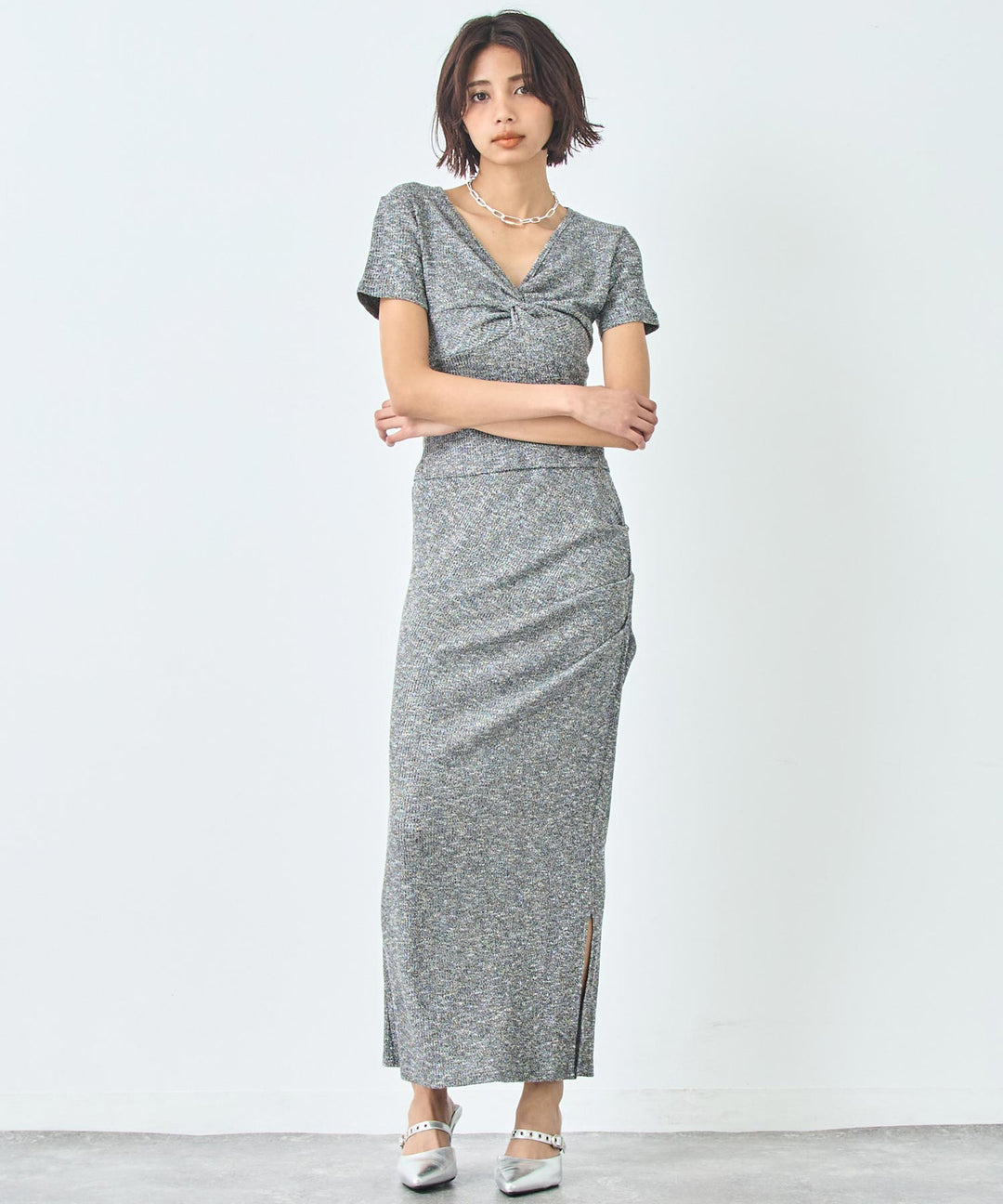ワンピース風 リブ Tシャツ ロングスカート セットアップ 158-5814