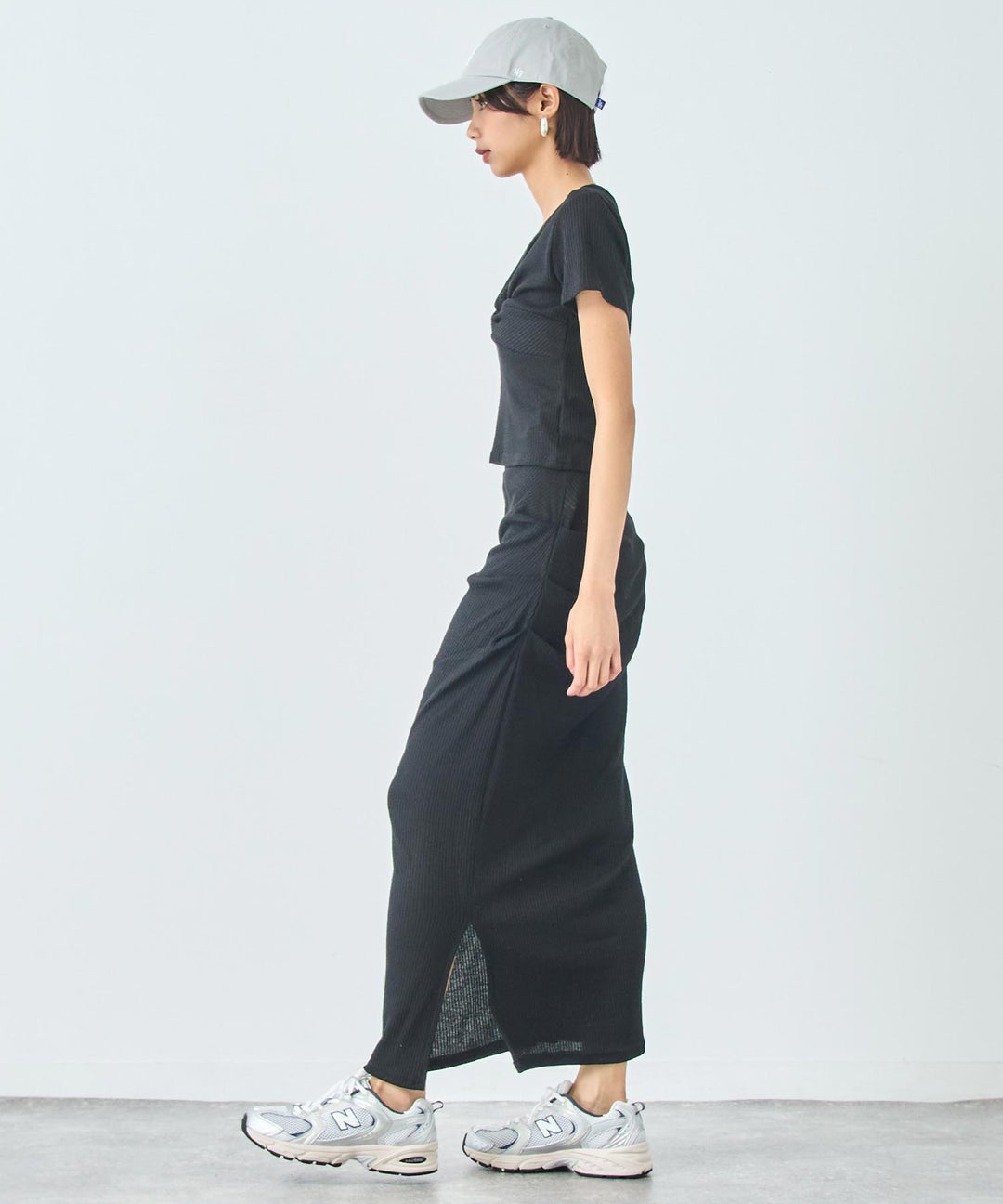ワンピース風 リブ Tシャツ ロングスカート セットアップ 158-5814