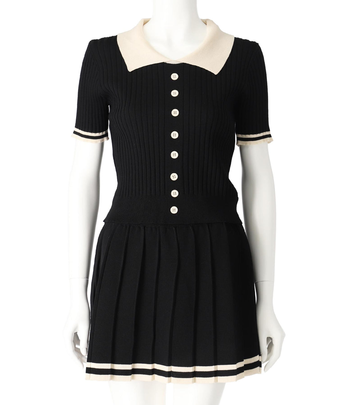 配色 ニット プリーツ スカート セットアップ 158-5853