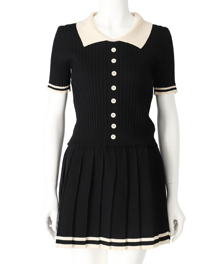 配色 ニット プリーツ スカート セットアップ 158-5853
