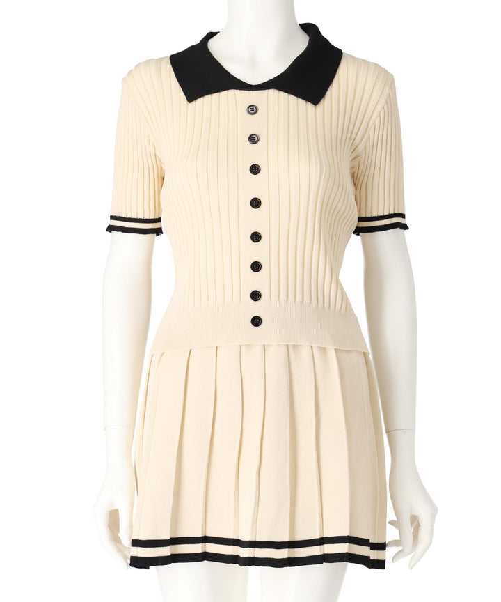 配色 ニット プリーツ スカート セットアップ 158-5853