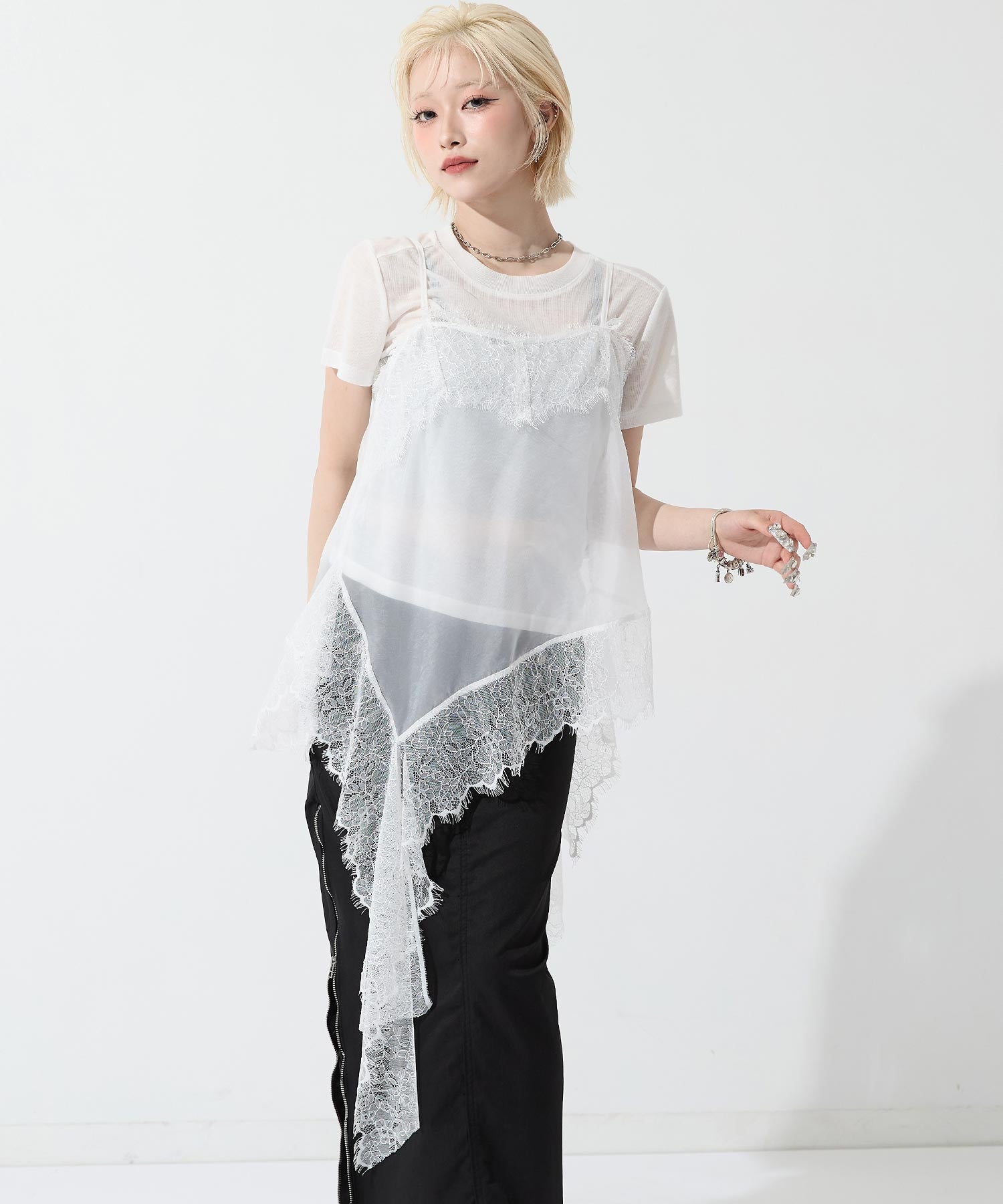 美品⭐️アナイ フリル袖 レースニット ポロシャツ 白 フレンチ