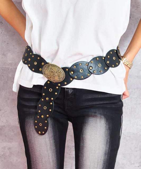 オーバル デザイン スタッズ バックル ベルト 159-5933