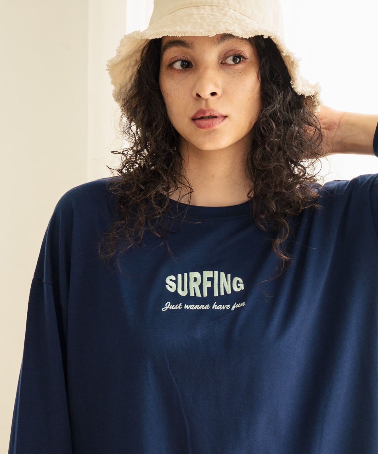 パームツリー サーフプリント ビッグ ロングスリーブ Tシャツ 853-5949