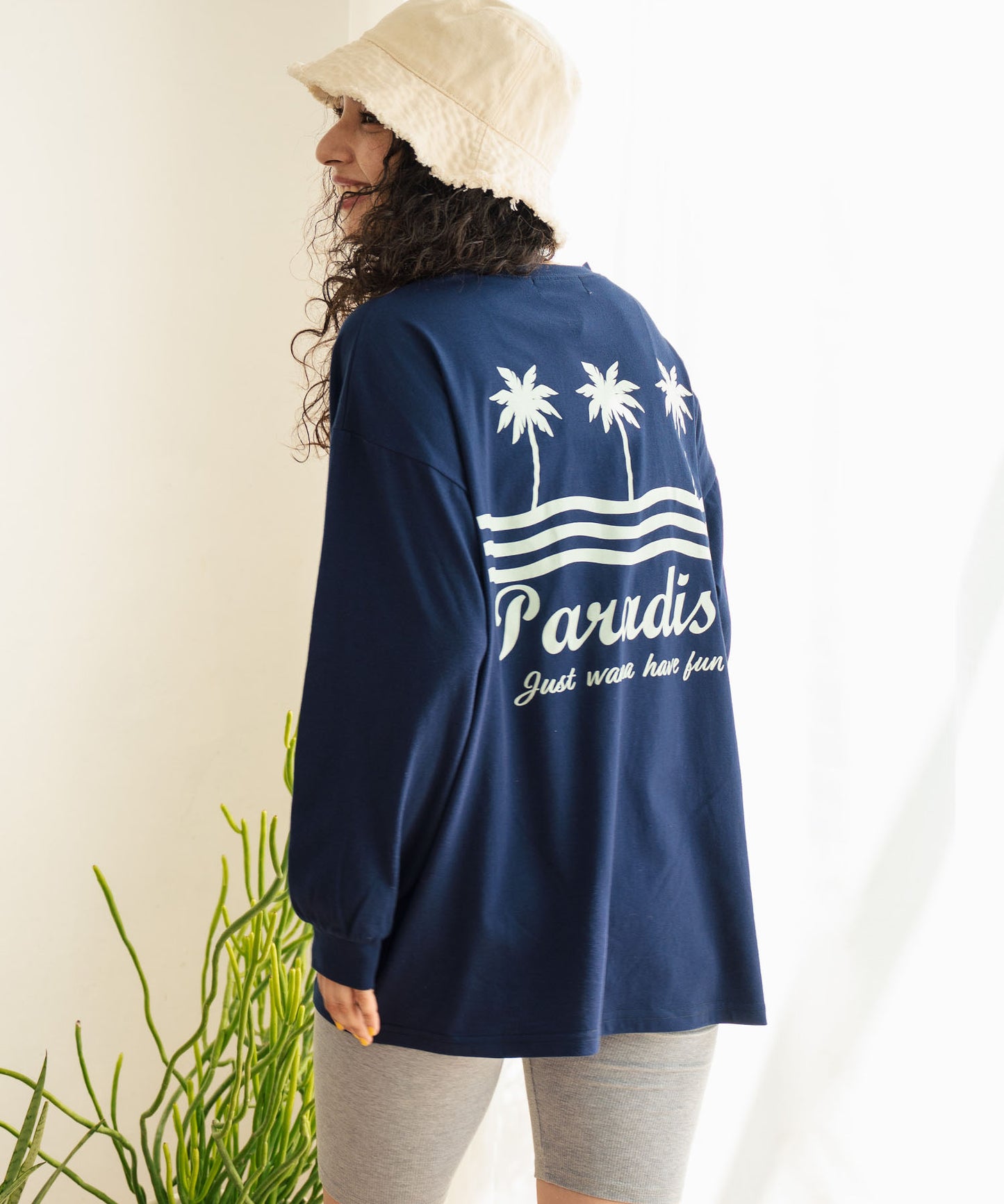 パームツリー サーフプリント ビッグ ロングスリーブ Tシャツ 853-5949