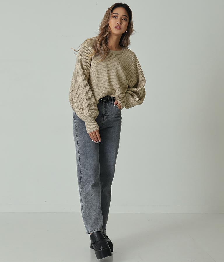 レースアップドルマンスリーブニットトップス 153-5113