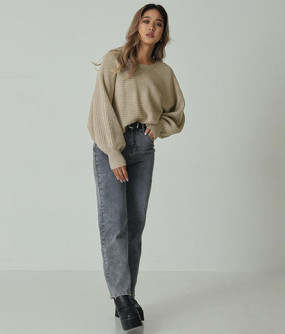 レースアップドルマンスリーブニットトップス 153-5113