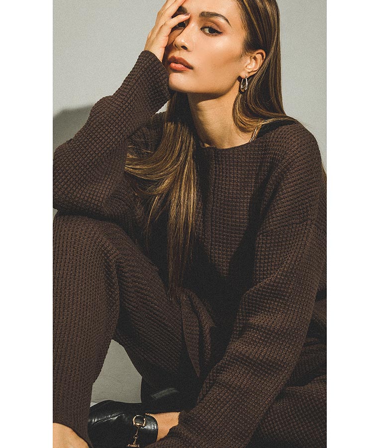 ワッフル編み スリット ニット トップス【セットアップ着用可】 793-8683