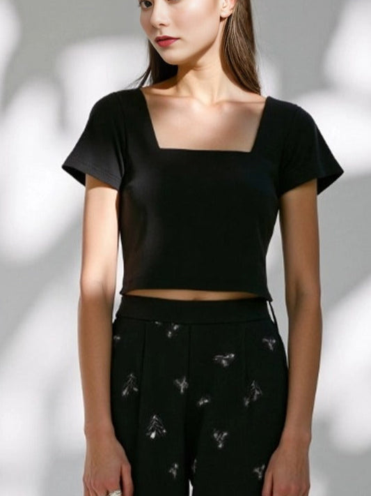 デコルテ キレイ見え スクエア ネック ストレッチ Tシャツ 153-5888