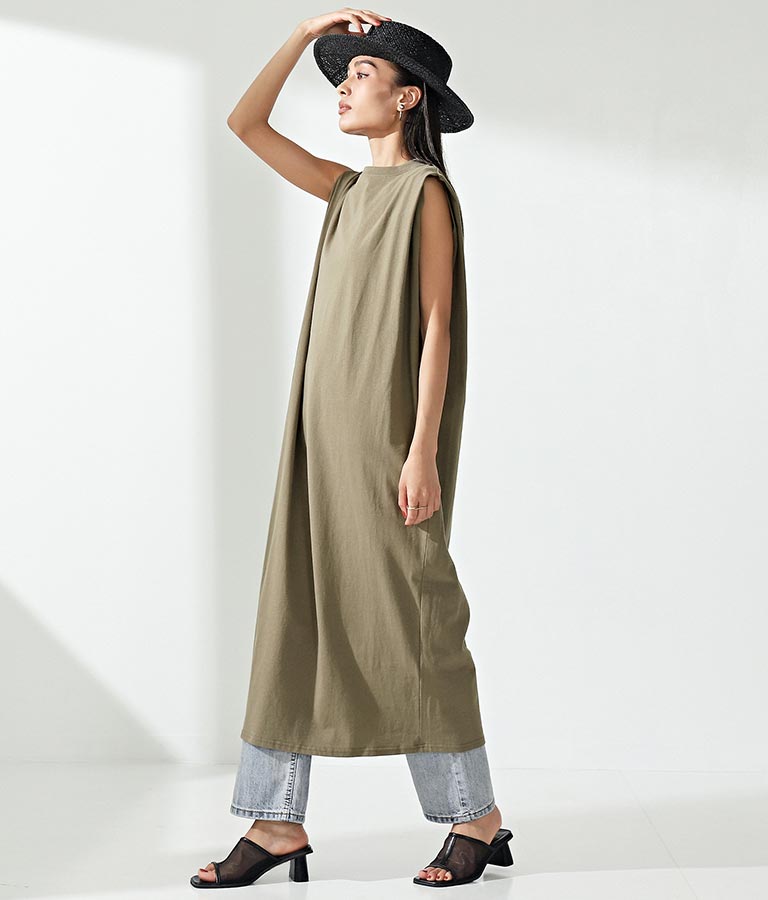 天竺タックショルダーデザインワンピース 367-8768