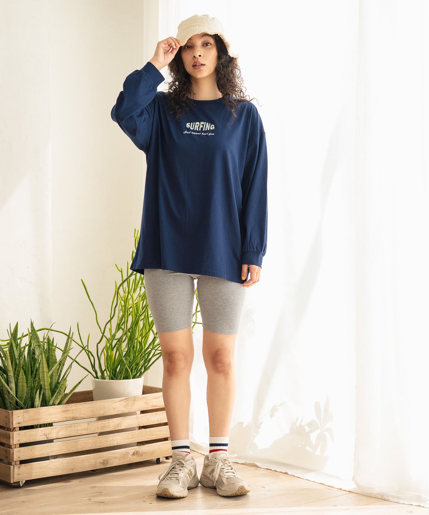 パームツリー サーフプリント ビッグ ロングスリーブ Tシャツ 853-5949