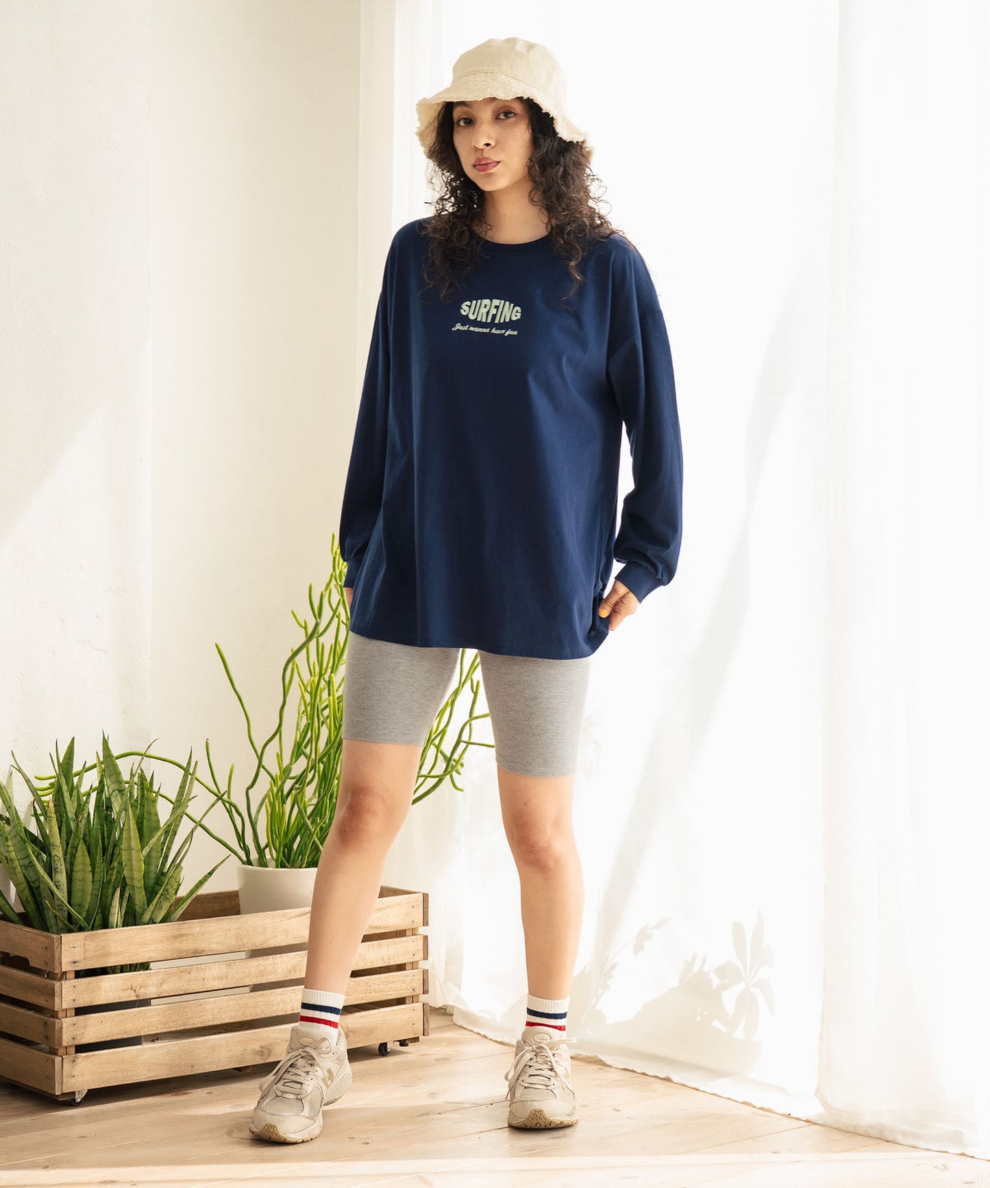 パームツリー サーフプリント ビッグ ロングスリーブ Tシャツ 853-5949