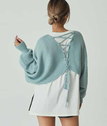 レースアップドルマンスリーブニットトップス 153-5113