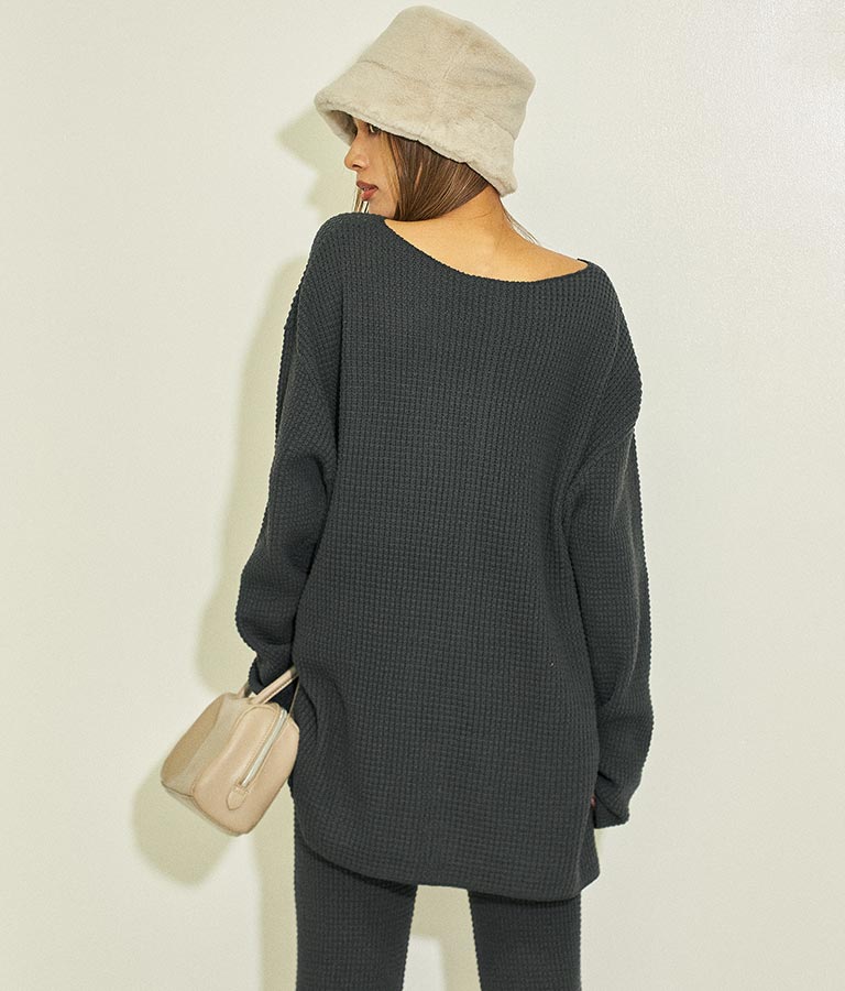 ワッフル編み スリット ニット トップス【セットアップ着用可】 793-8683