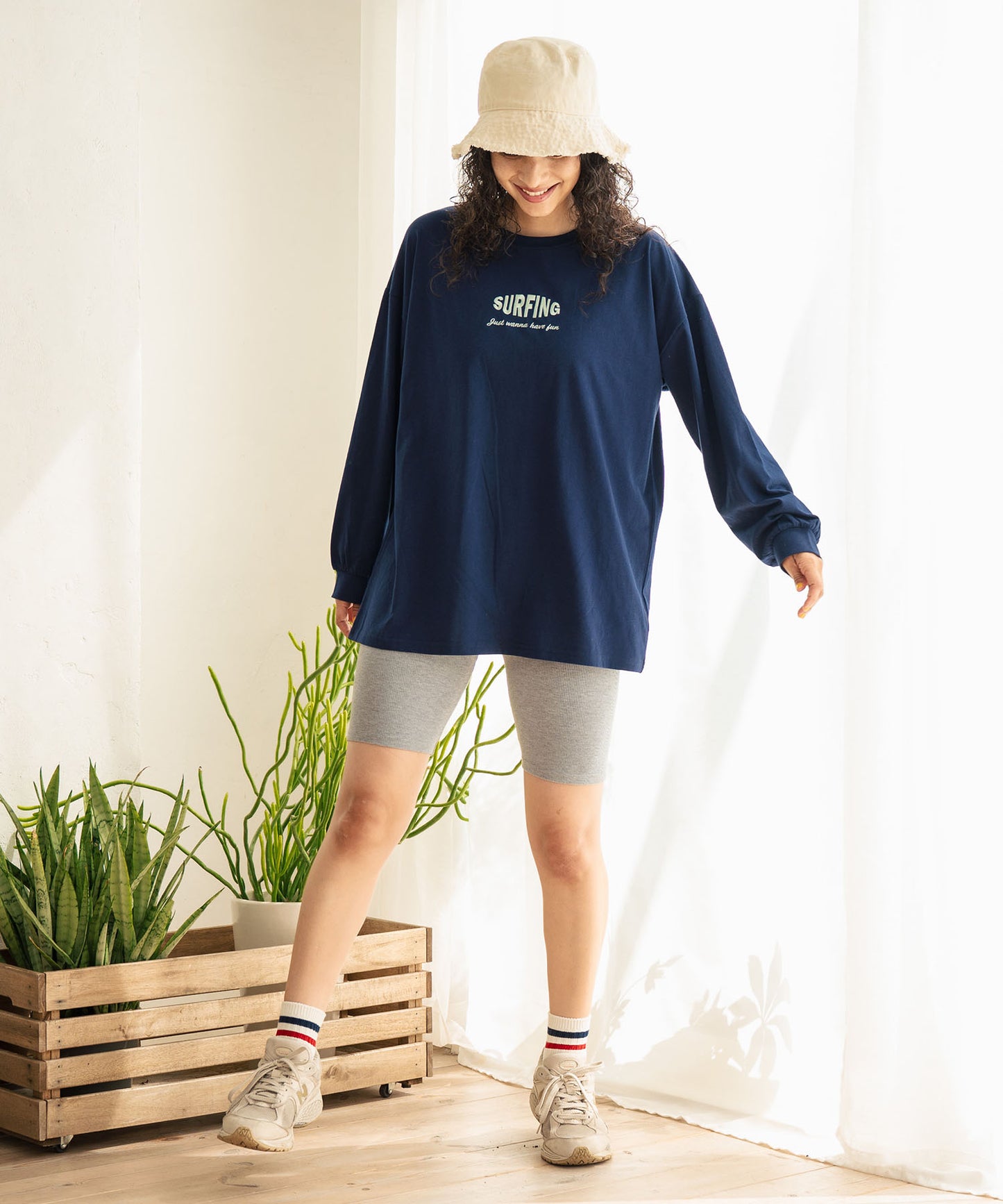 パームツリー サーフプリント ビッグ ロングスリーブ Tシャツ 853-5949