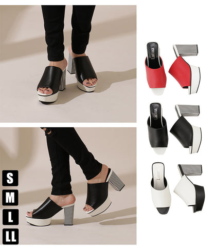 ストライプチャンキーヒールサンダル