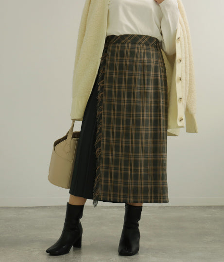 【低身長向けサイズ】チェック プリーツ巻き スカート 83847