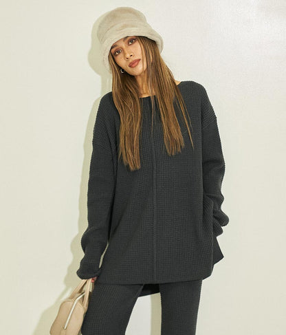 ワッフル編み スリット ニット トップス【セットアップ着用可】 793-8683