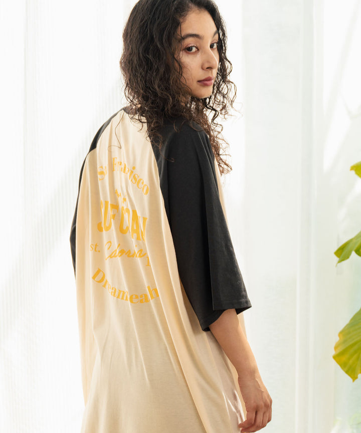 ラグラン サークル ロゴ ビッグ マキシ 5分袖 Tシャツワンピース 857-5952