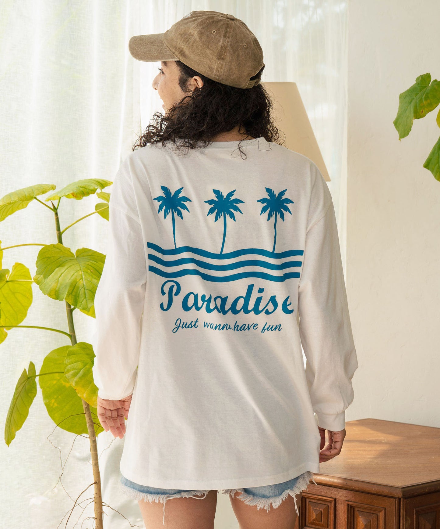 パームツリー サーフプリント ビッグ ロングスリーブ Tシャツ 853-5949