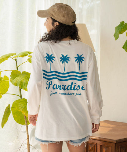 パームツリー サーフプリント ビッグ ロングスリーブ Tシャツ 853-5949