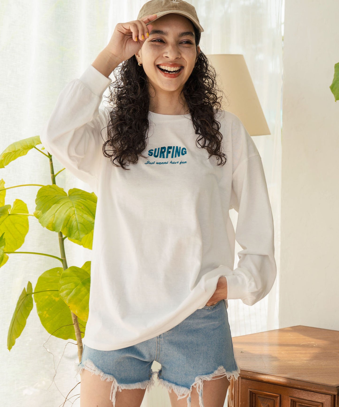 パームツリー サーフプリント ビッグ ロングスリーブ Tシャツ 853-5949