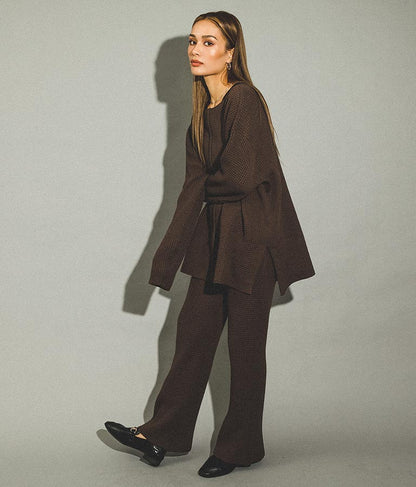 ワッフル編み スリット ニット トップス【セットアップ着用可】 793-8683